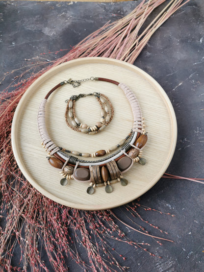 Chunky boho bead jewelry set