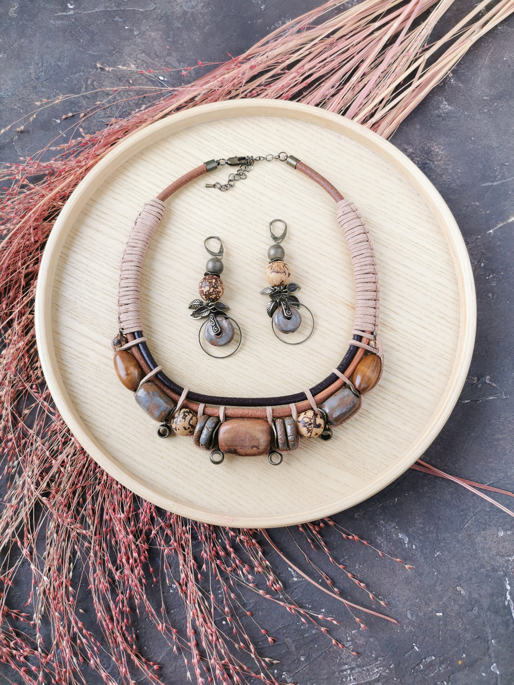 Boho chunky necklace and earrings