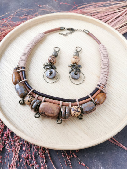 Boho chunky necklace and earrings
