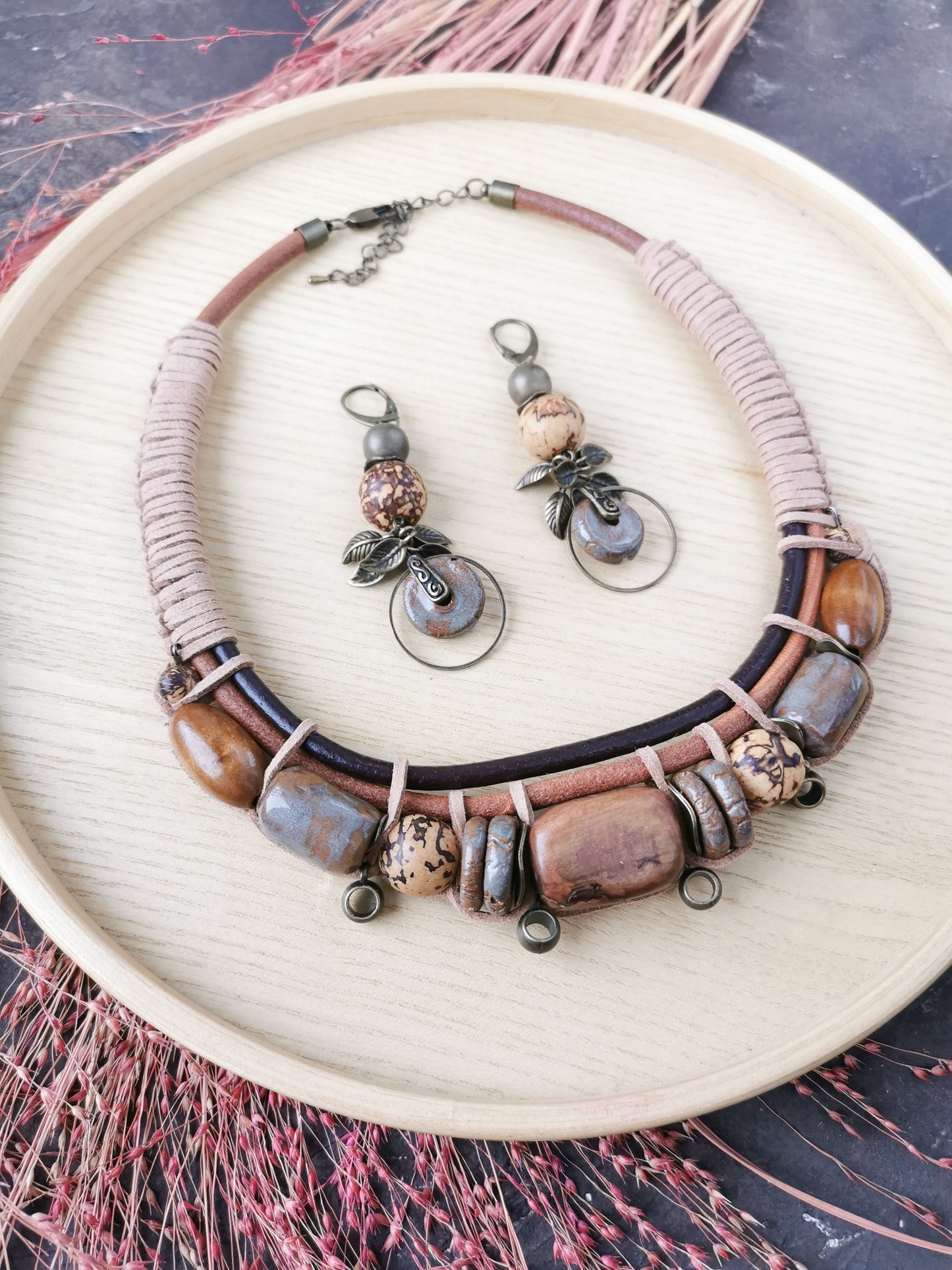 Boho chunky necklace and earrings