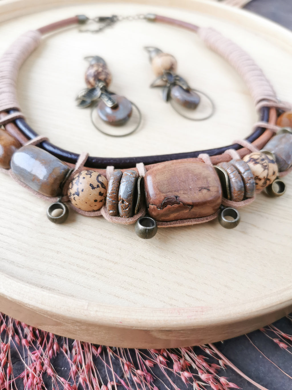 Boho chunky necklace and earrings