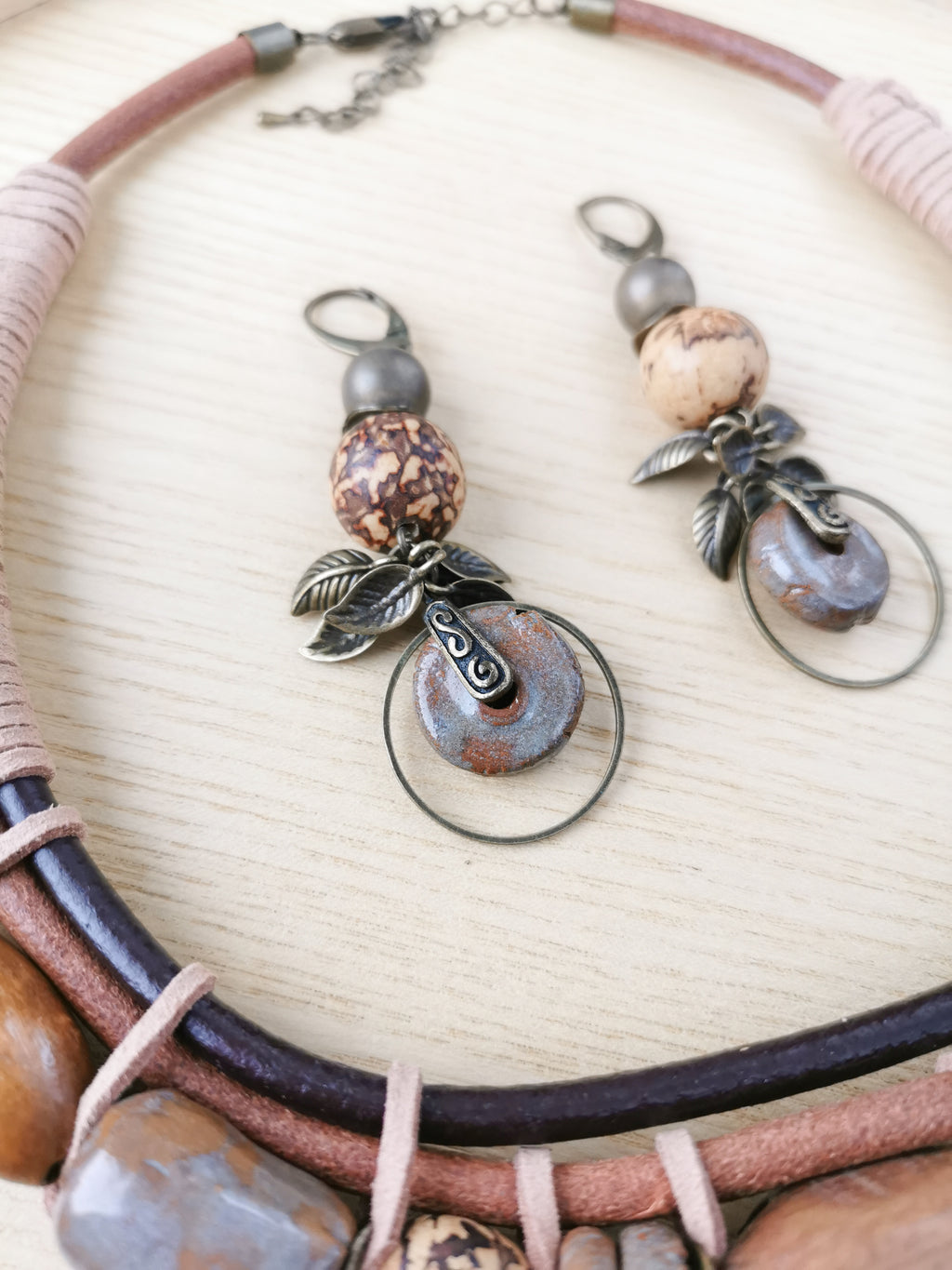 Boho chunky necklace and earrings
