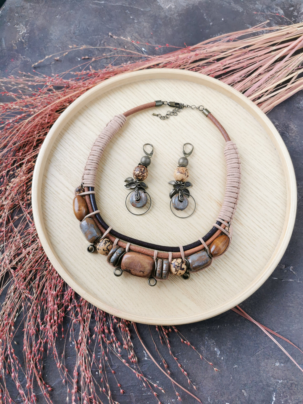 Boho chunky necklace and earrings