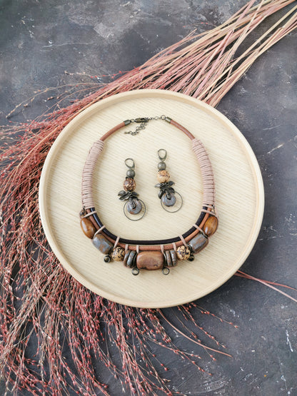 Boho chunky necklace and earrings