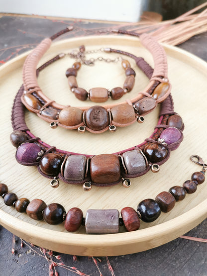 Chunky boho necklace with bracelet