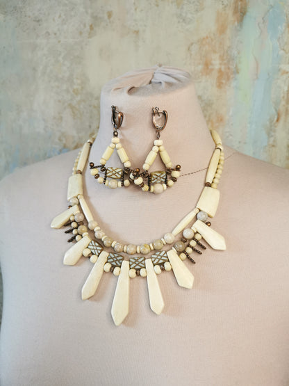 Ethno bone bead jewelry set