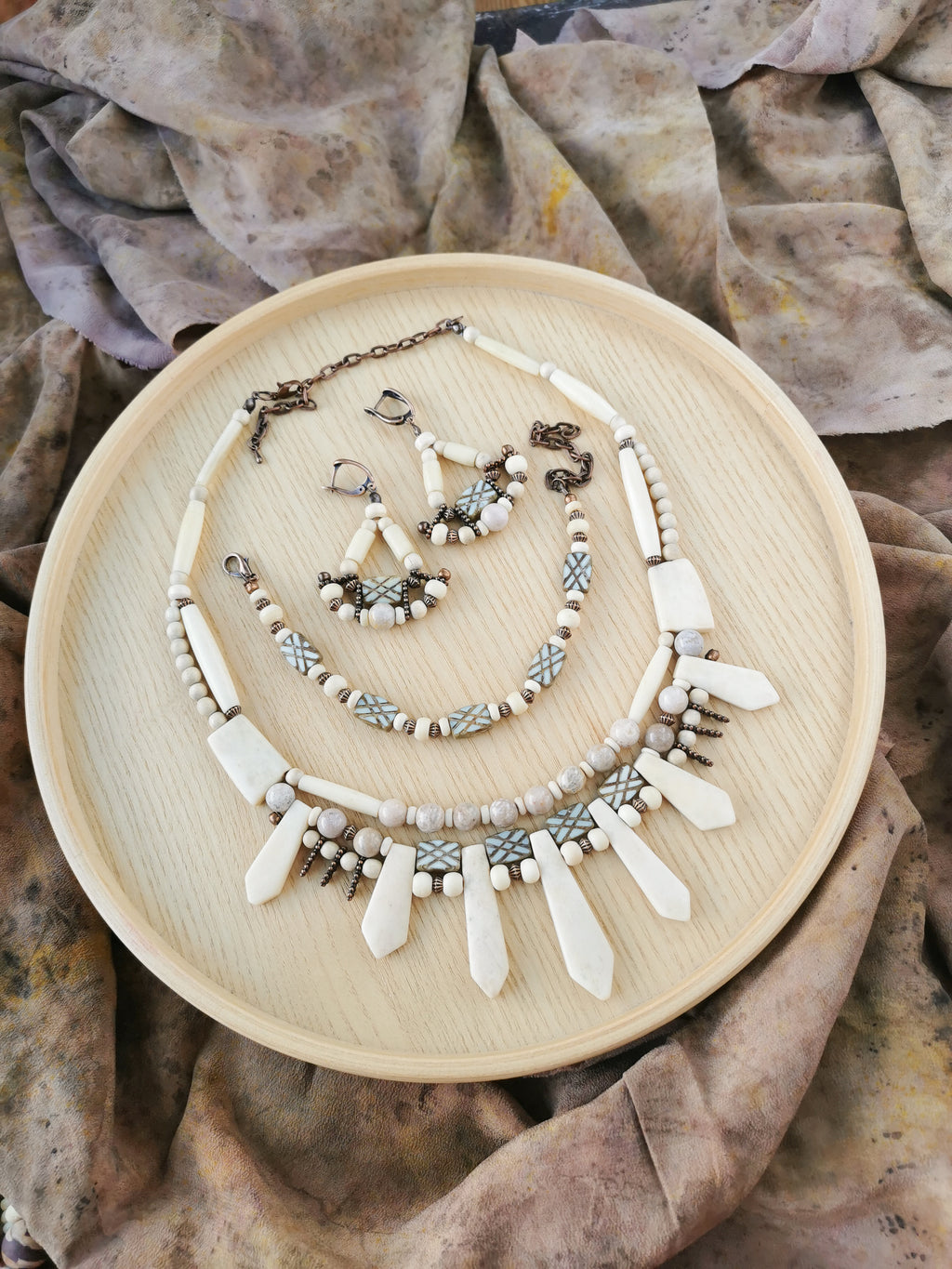 Ethno bone bead jewelry set