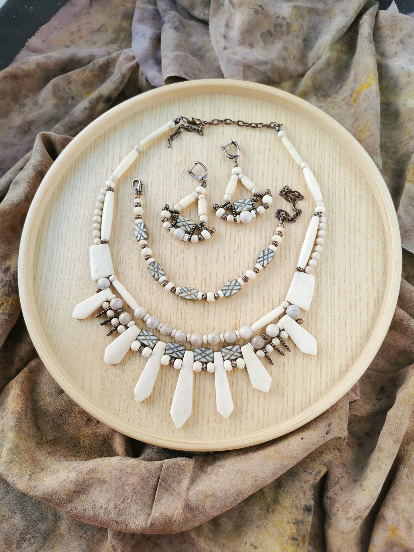 Ethno bone bead jewelry set