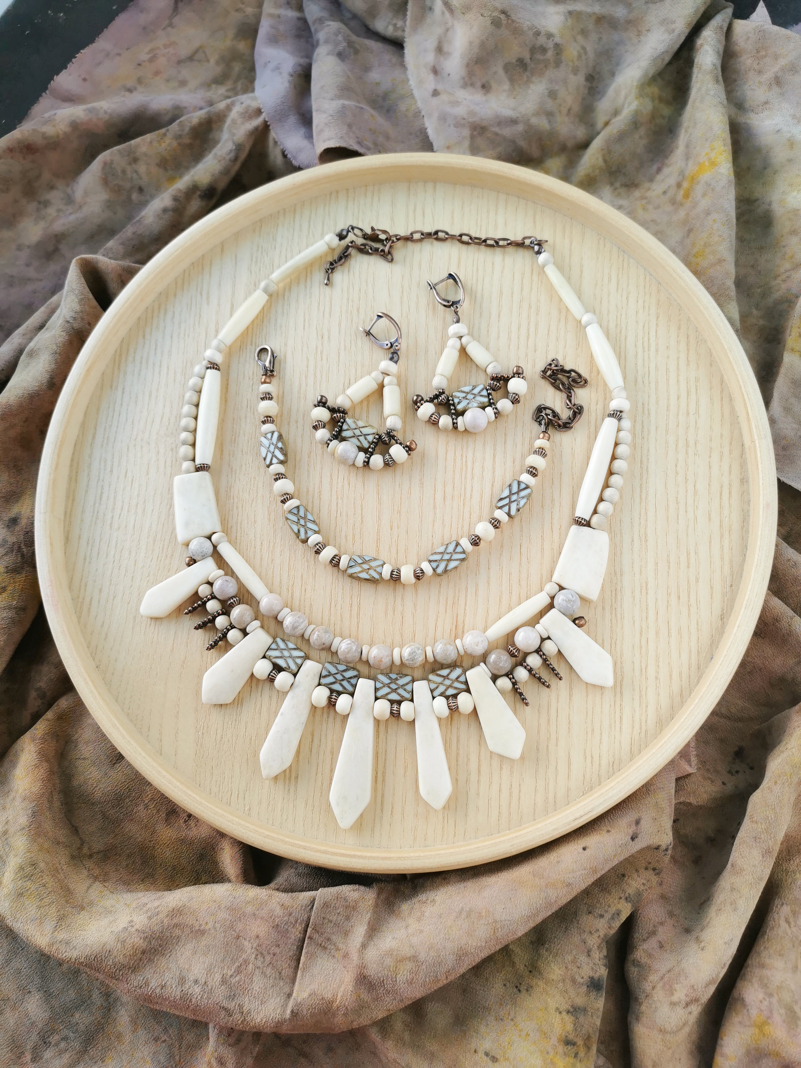 Ethno bone bead jewelry set