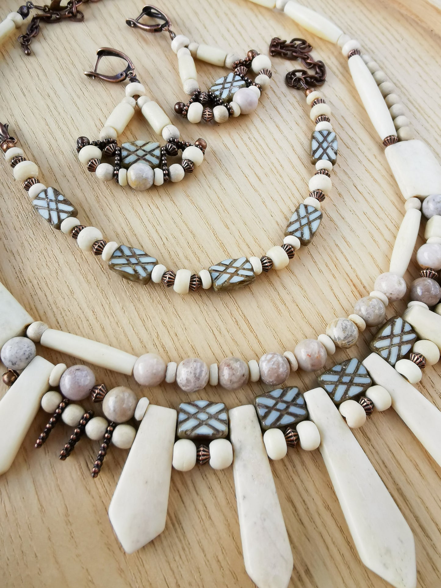 Ethno bone bead jewelry set