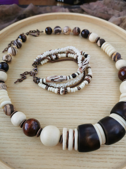 Etno bone bead jewelry set