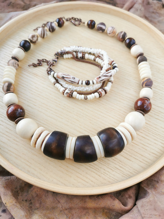 Etno bone bead jewelry set