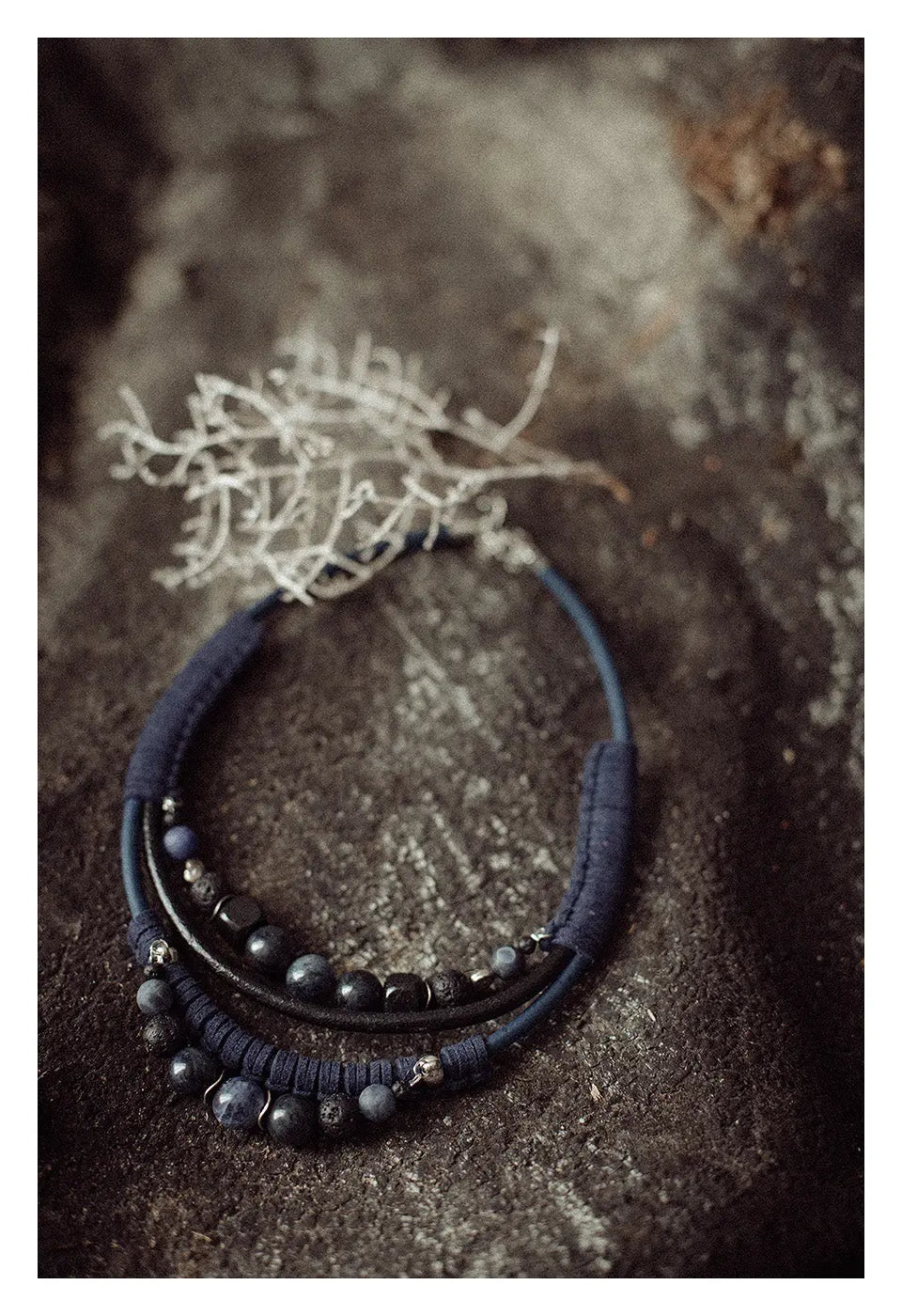 Bead and leather bib necklace Vika Studio