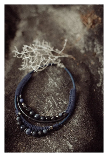 Bead and leather bib necklace Vika Studio