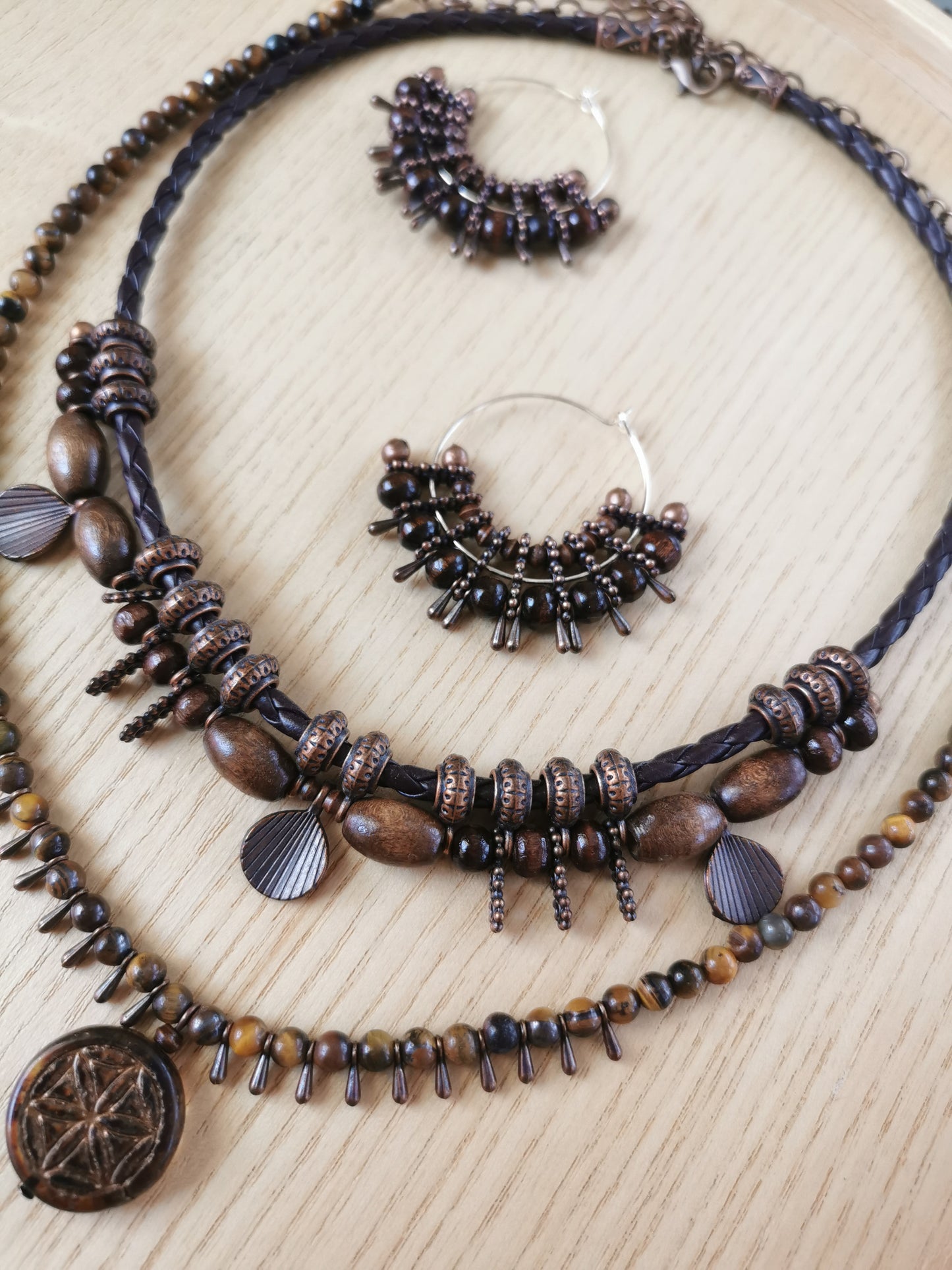 two boho necklaces and earrings set 
