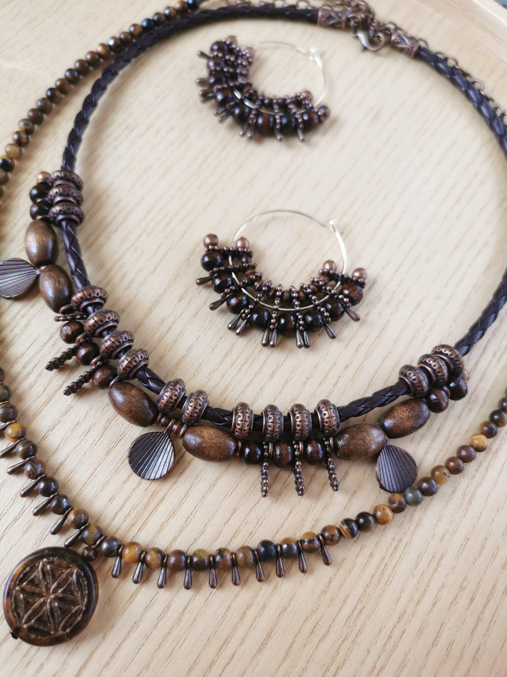 two boho necklaces and earrings set 