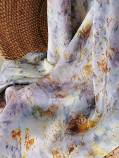 Floral patterned silk scarf with a textured background