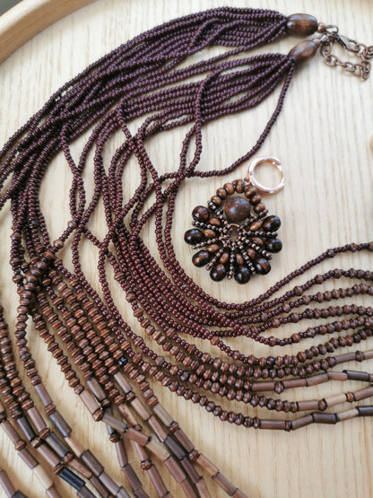 long boho bead layering necklace and earrings
