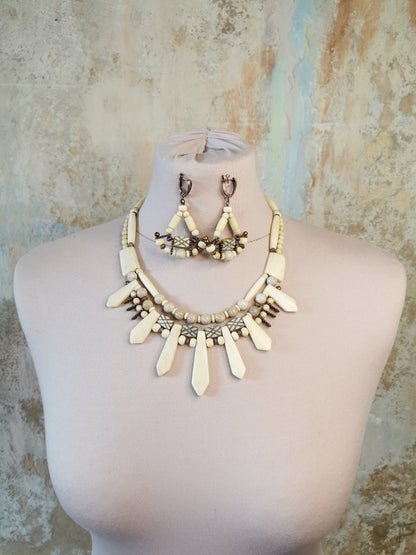 Ethno bone bead jewelry set Vika Studio