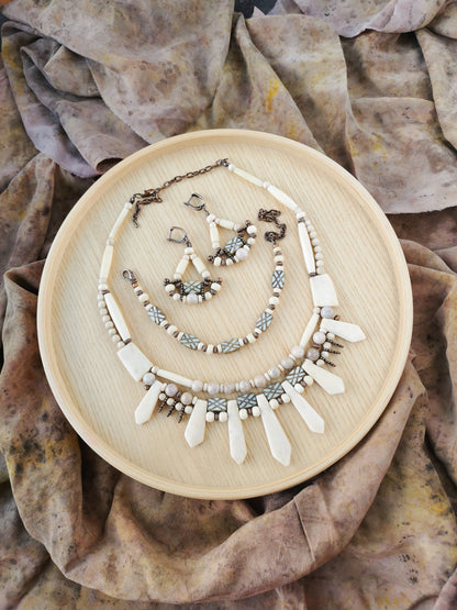 Ethno bone bead jewelry set Vika Studio