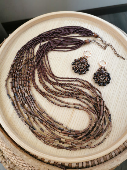 long layering bead necklace and earrings