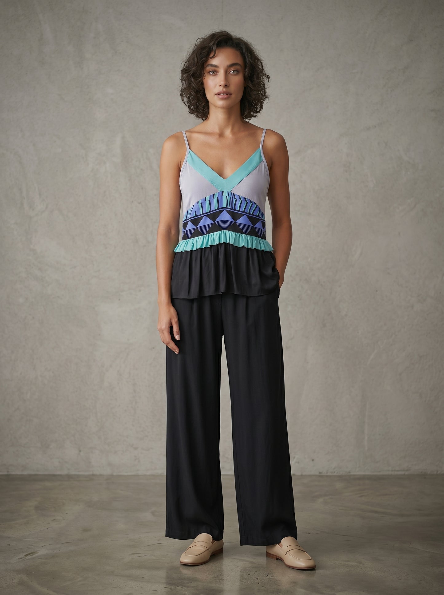 women wearing mint silk strap blouse 