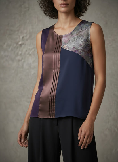 model wearing purple tank top