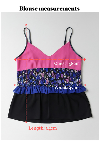 silk strap blouse flat lay with measurements