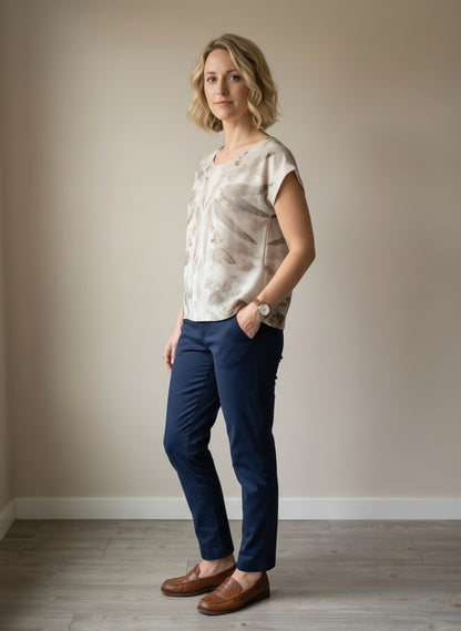 women wearing short sleeve blouse with plants prints
