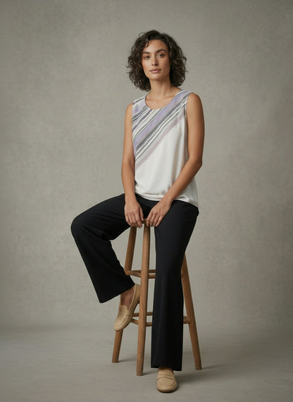 women wearing white and lavender silk tank top